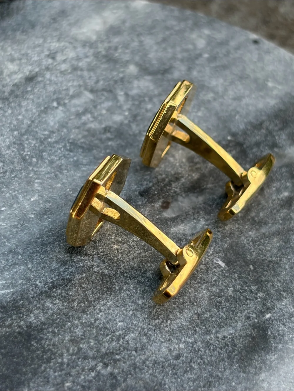 YSL Yves Saint Laurent Gold & Blue Geometric Cufflinks